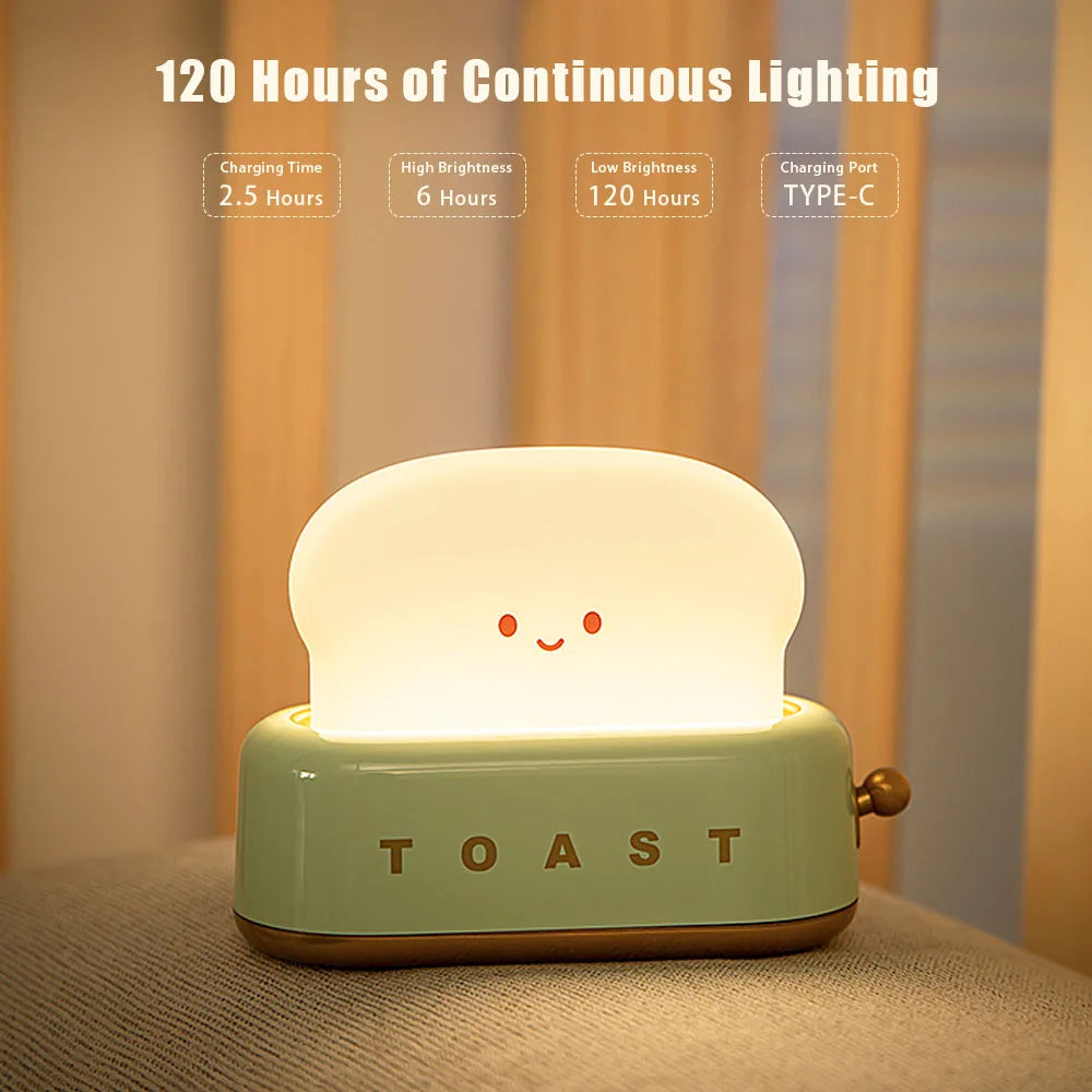 Toast Glow: Cute LED Night Light with Timer