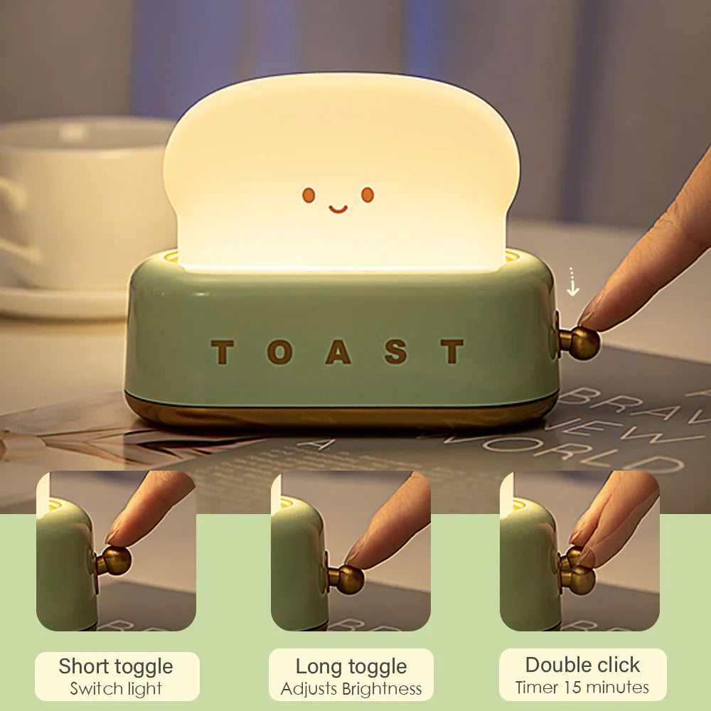 Toast Glow: Cute LED Night Light with Timer