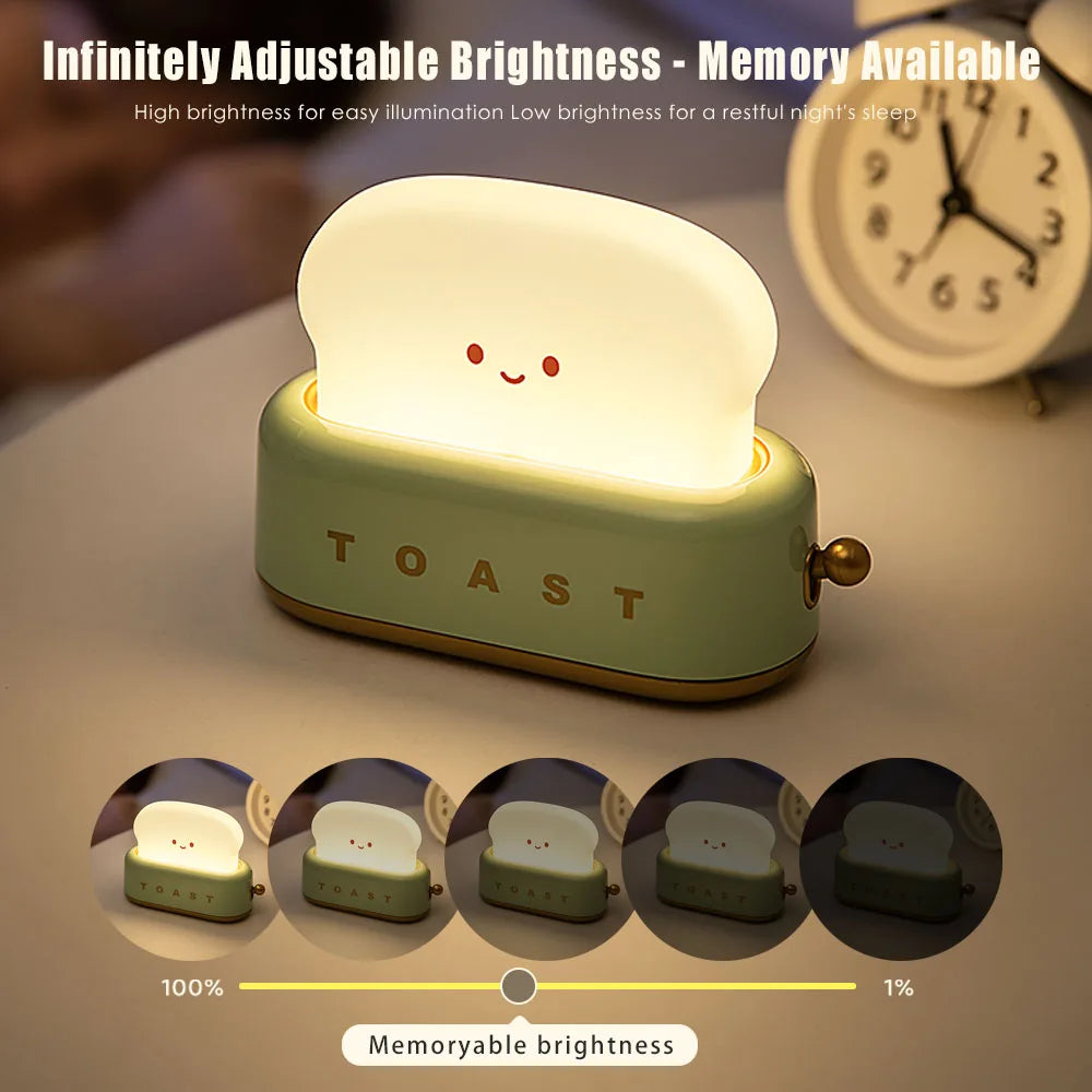 Toast Glow: Cute LED Night Light with Timer