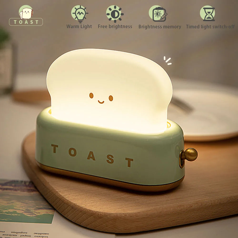 Toast Glow: Cute LED Night Light with Timer